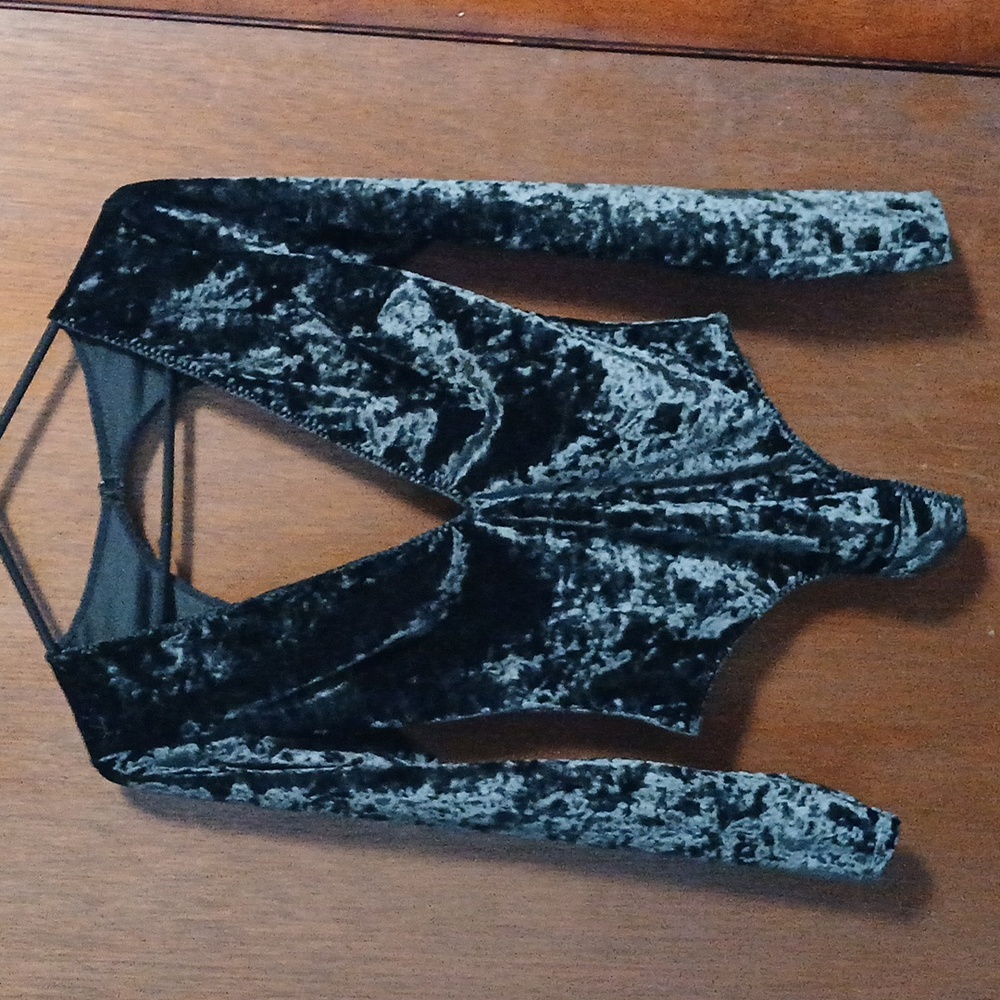 Victoria's closet thong black velvet body suit xs